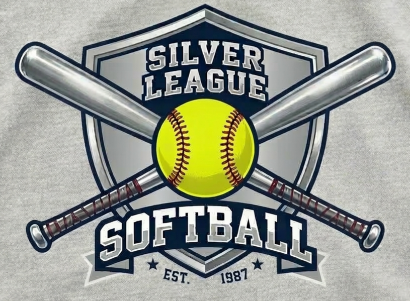Softball with crossed silver bats